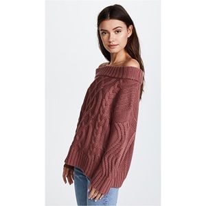 J.O.A. Off The Shoulder Cable Sweater in Mauve